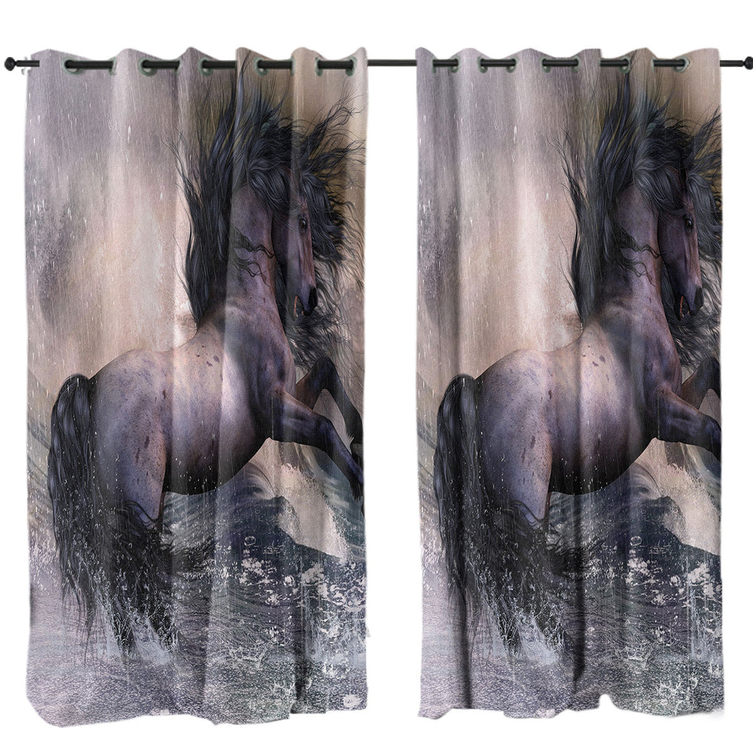 Horses Art Storm Front Black Brown Wild Horse Curtains