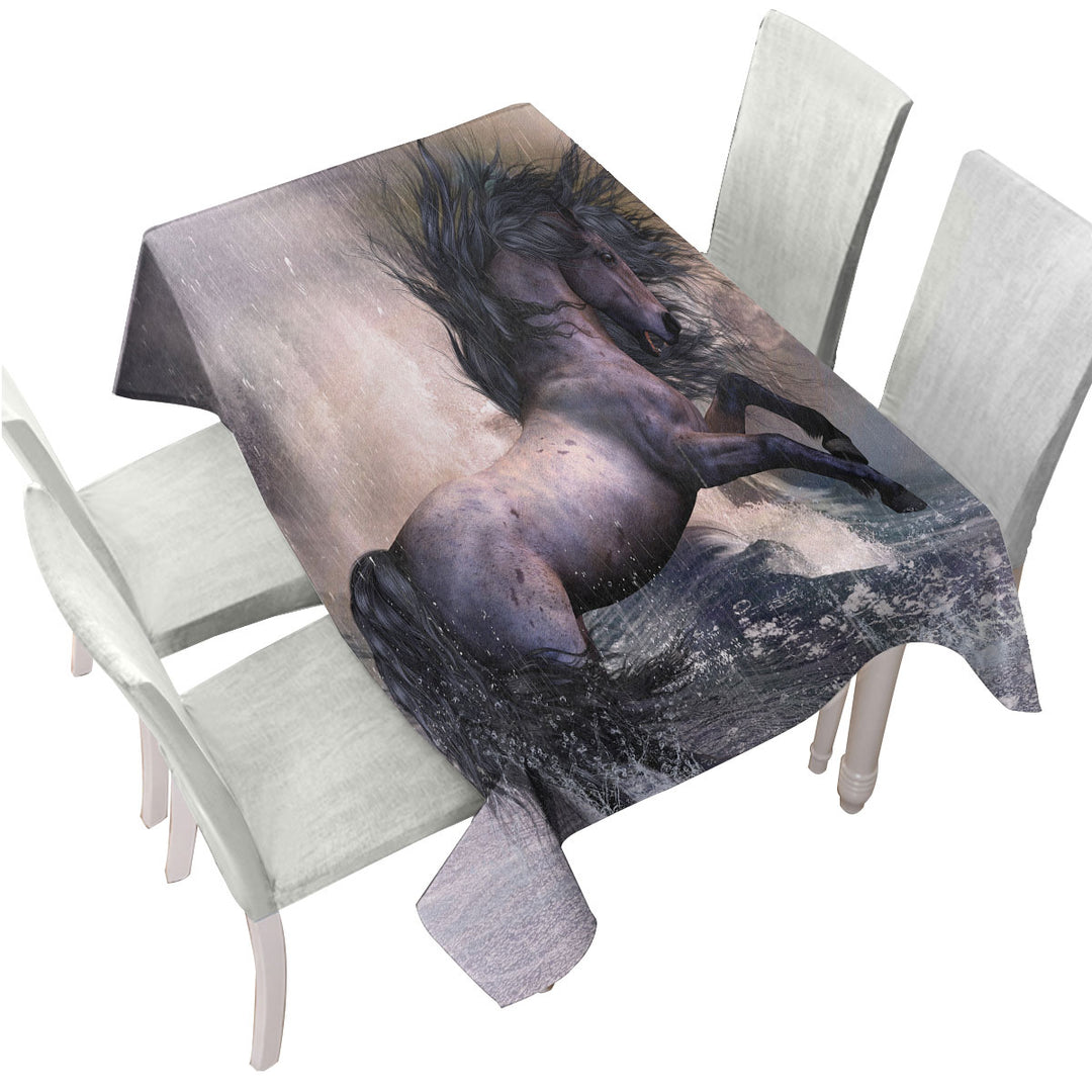 Horses Art Storm Front Black Brown Wild Horse Tablecloths