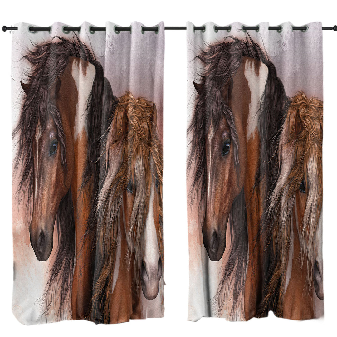 Horses Art Two Brown Pinto Horses Curtain