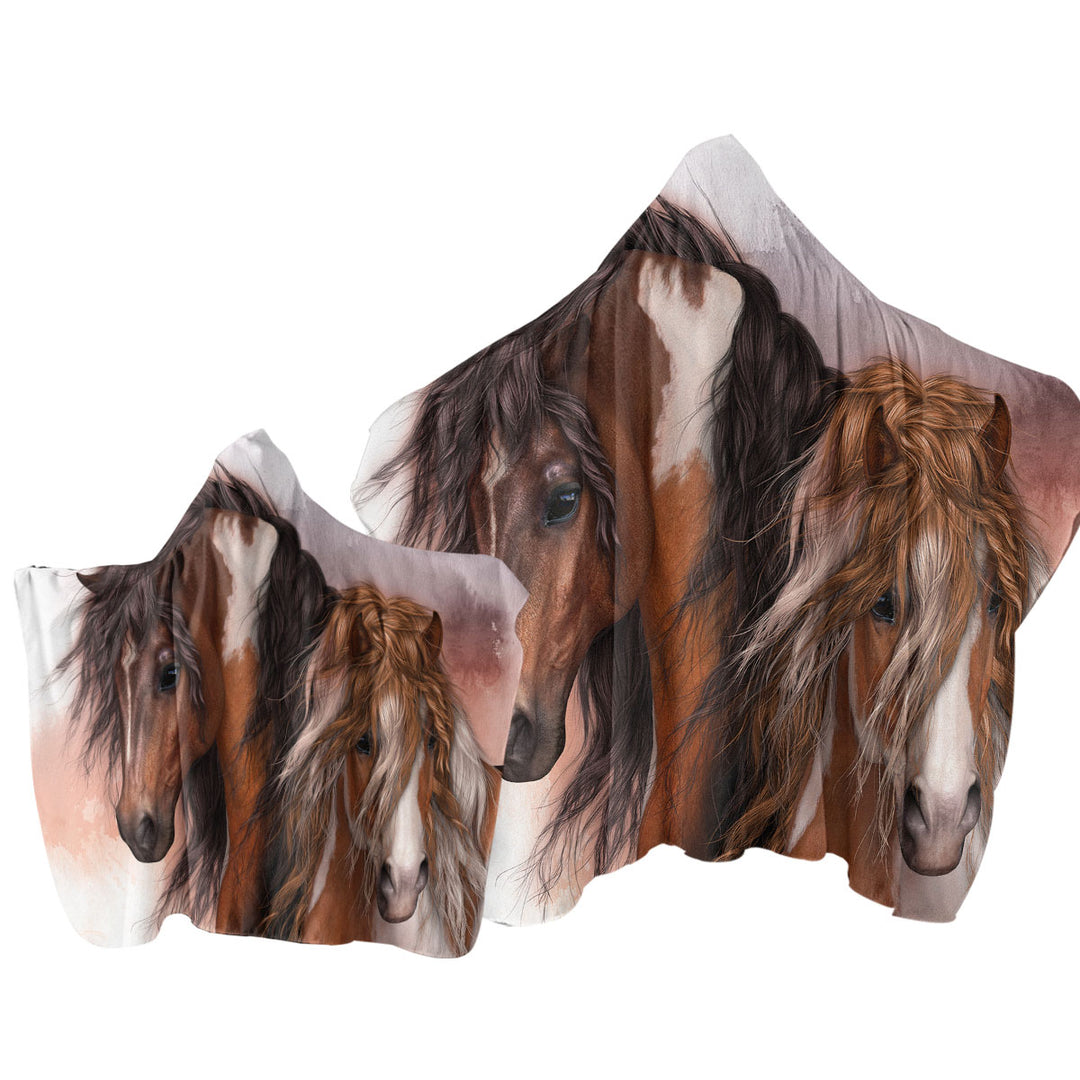 Horses Art Two Brown Pinto Horses Towel Hoodie