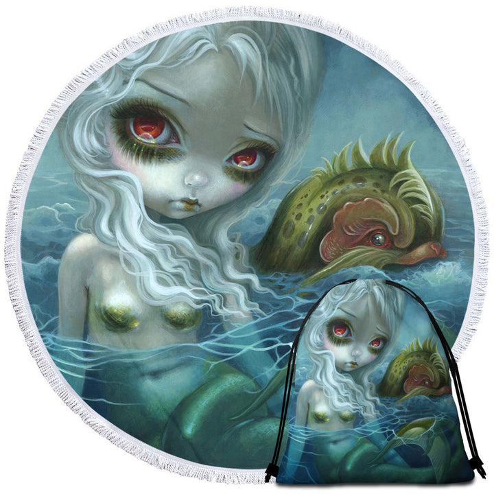 How Deep is the Ocean Fantasy Art Mermaid Round Beach Towel