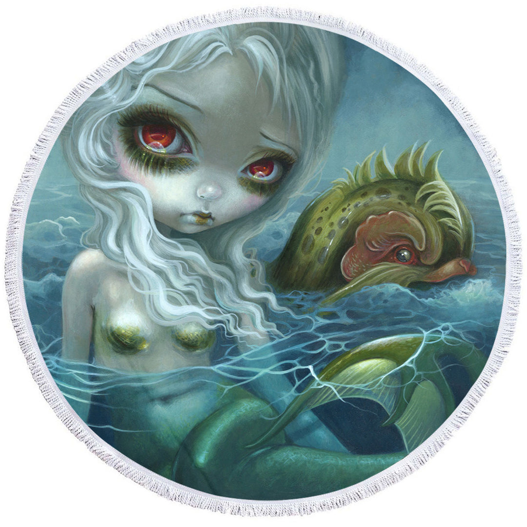 How Deep is the Ocean Fantasy Art Mermaid Round Towel