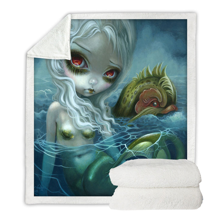 How Deep is the Ocean Fantasy Art Mermaid Throw Blanket