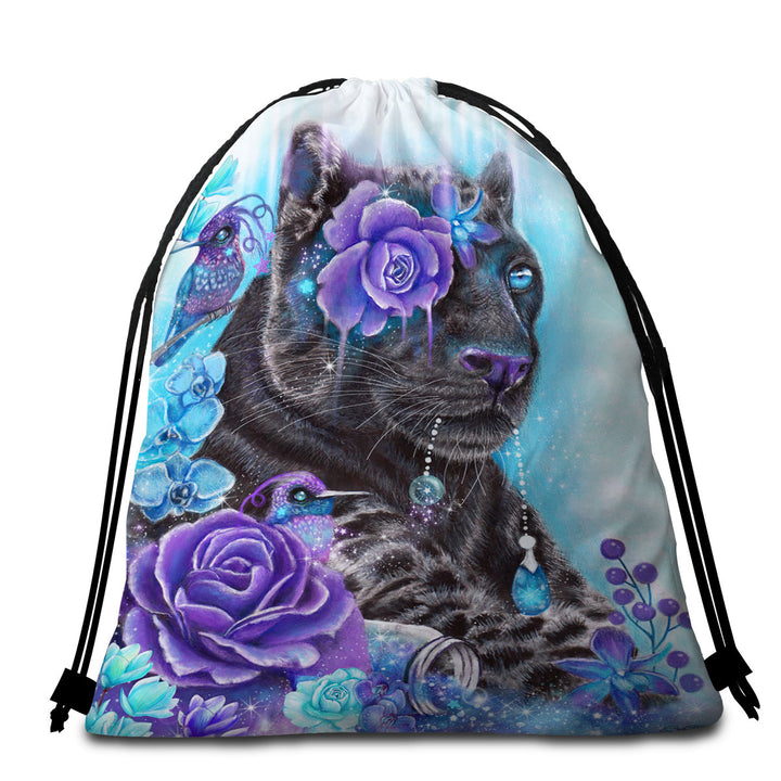 Hummingbirds and Sapphire Galaxy Jaguar Beach Towel Bags