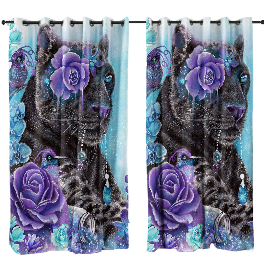 Hummingbirds and Sapphire Galaxy Jaguar Curtains