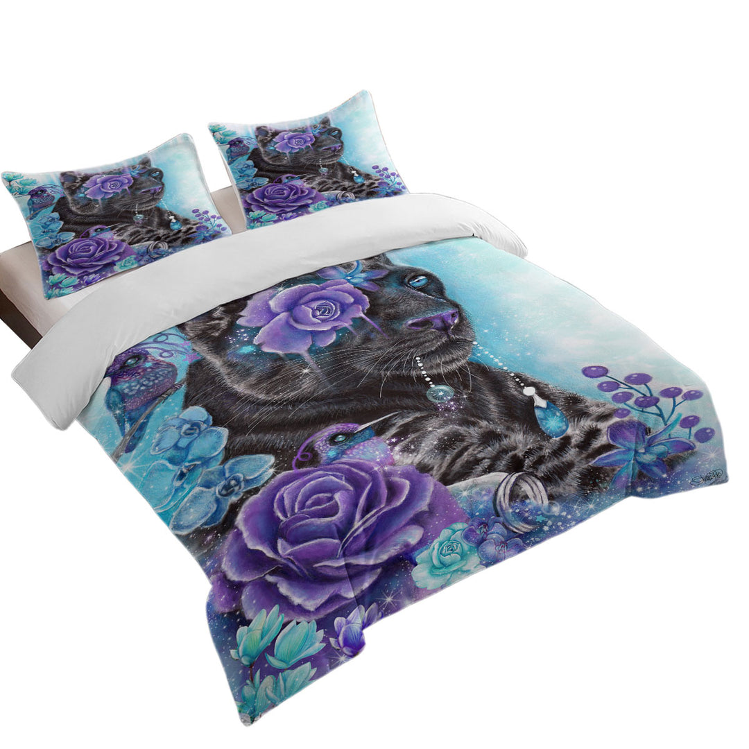 Hummingbirds and Sapphire Galaxy Jaguar Duvet Cover