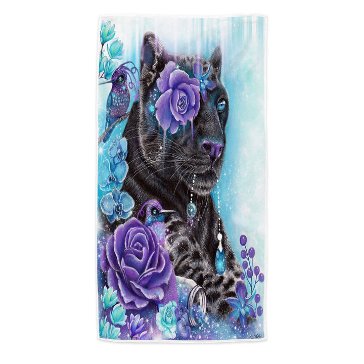 Hummingbirds and Sapphire Galaxy Jaguar Microfiber Beach Towel