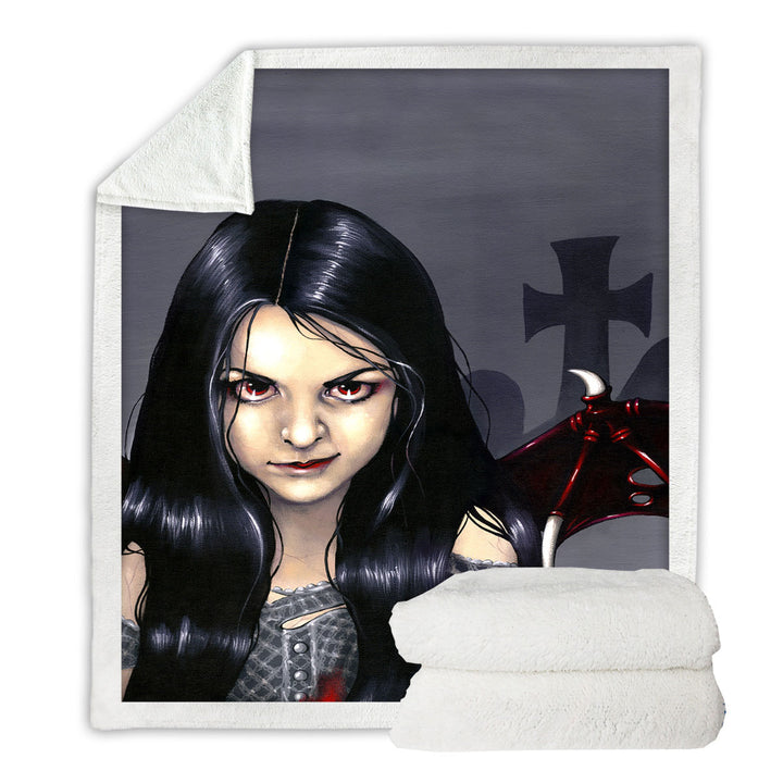 Hunger Pains the Undead Goth Vampire Girl Sherpa Blanket