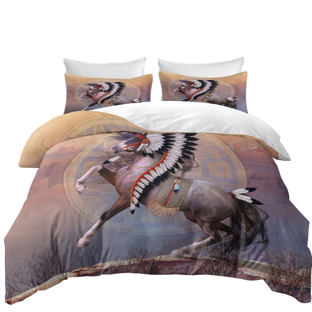 Impressive Native American War Bonnet Horse Bed Covers