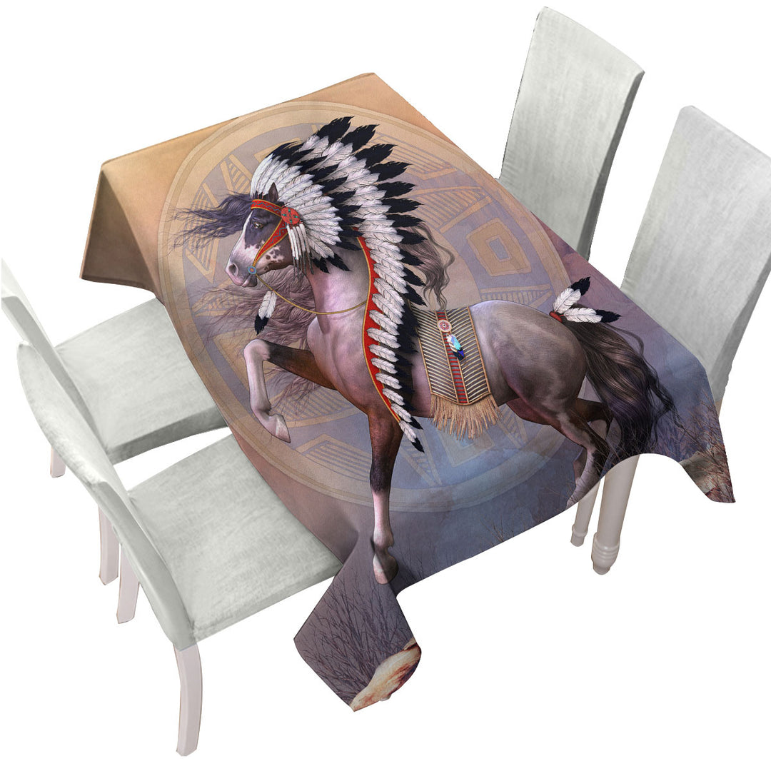 Impressive Native American War Bonnet Horse Custom table Covers