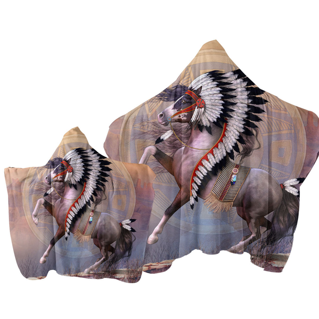 Impressive Native American War Bonnet Horse Towel Hoodie