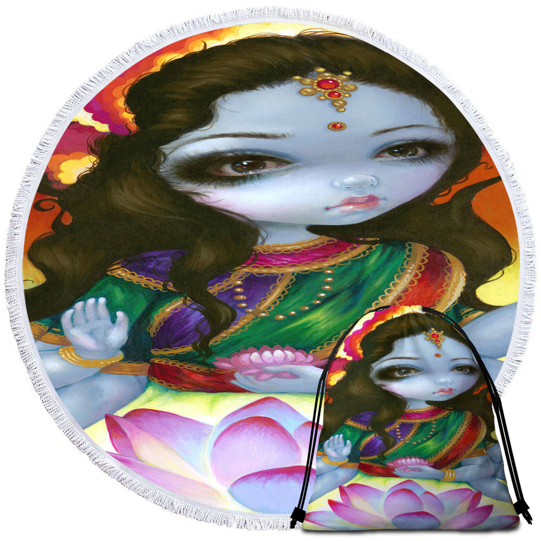 India and Hindu Art the Goddess Lakshmi Round Beach Towel