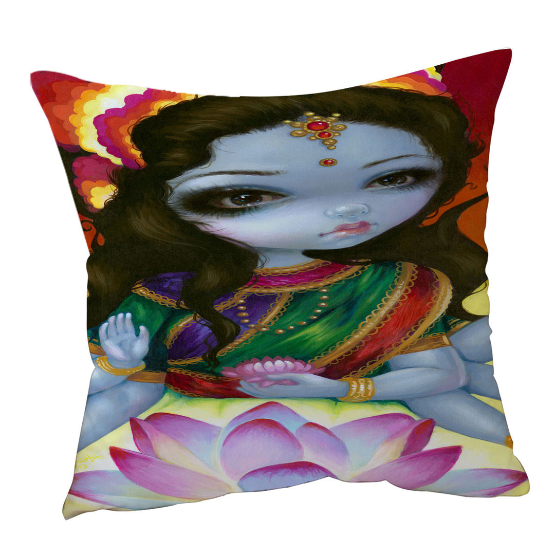 India and Hindu Art the Goddess Lakshmi Throw Cushions