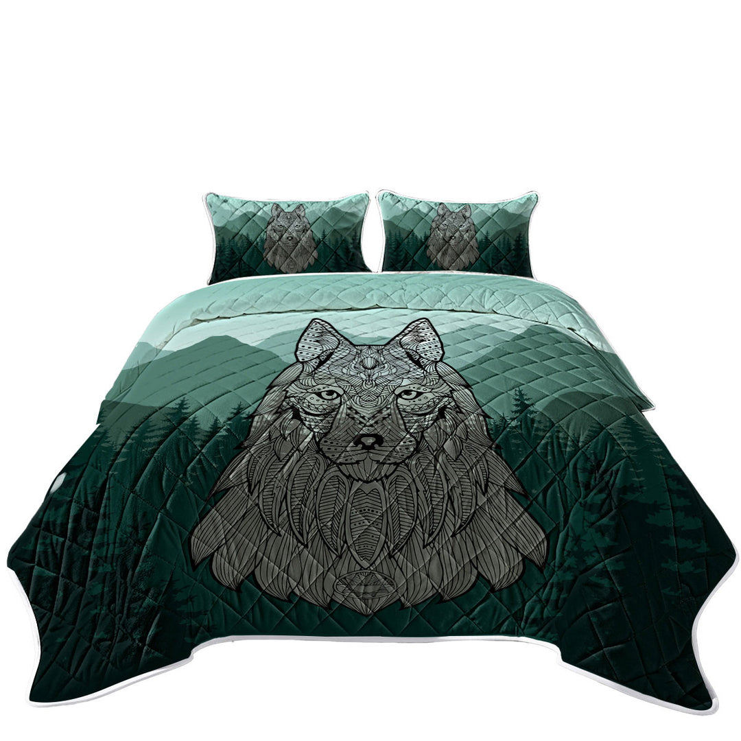 Indian Wolf California King Quilt Sets