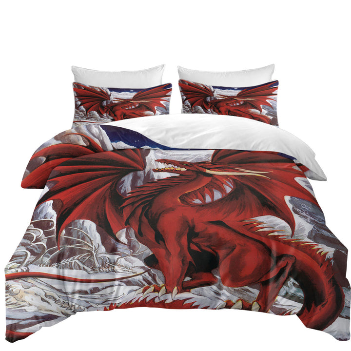 Inferno Red Dragon Drawing in the Mountains Daybed Covers Sets