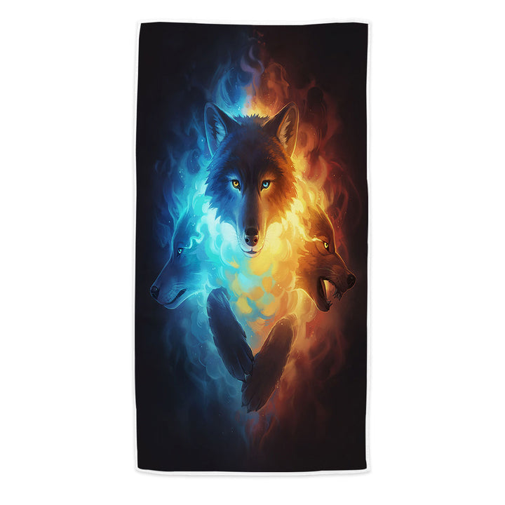 Inner Fight Ice Fire Wolves Microfiber Beach Towel