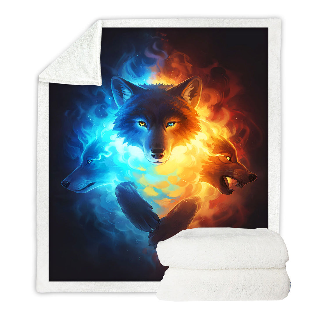 Inner Fight Ice Fire Wolves Throw Blanket