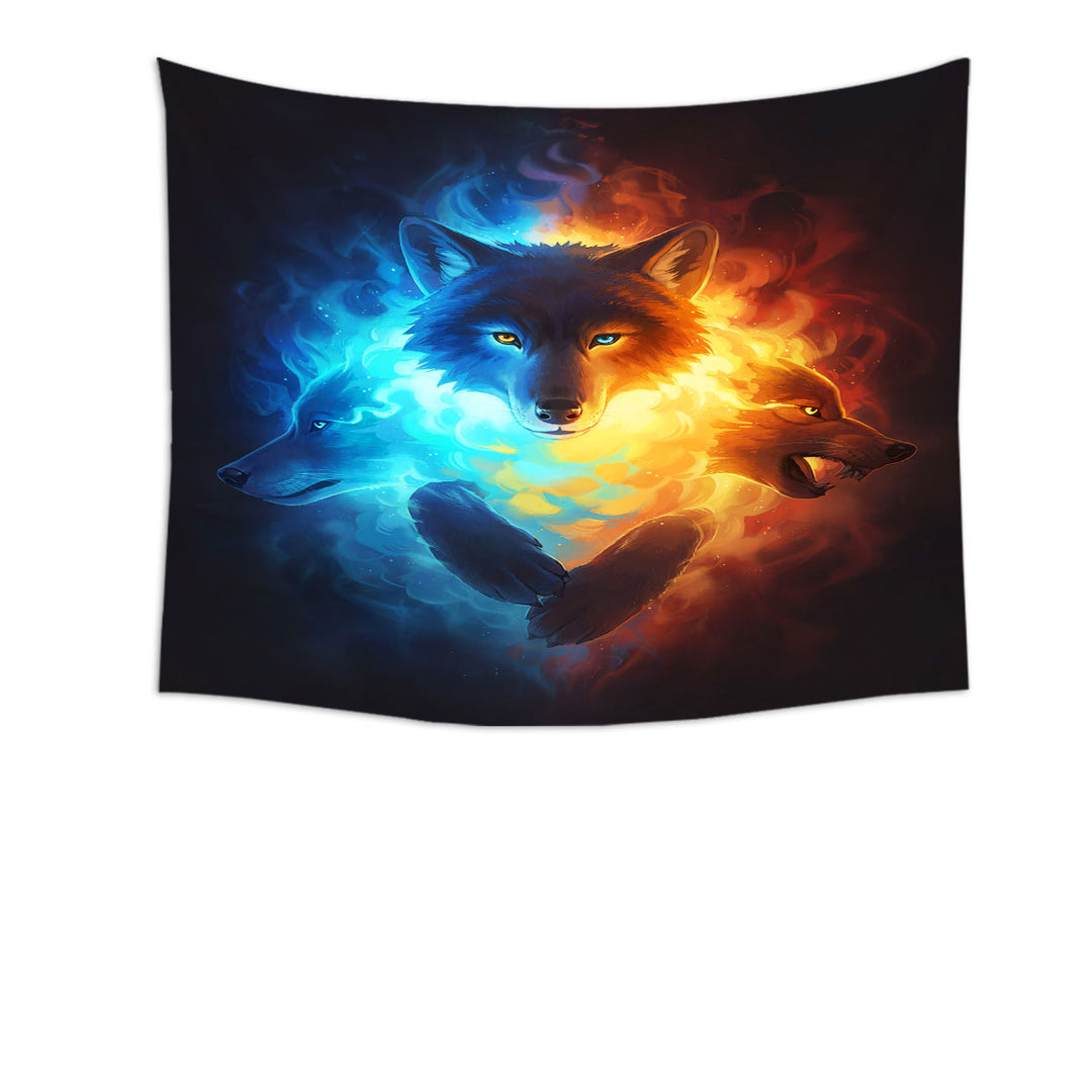 Inner Fight Ice Fire Wolves Wall Decor Tapestry