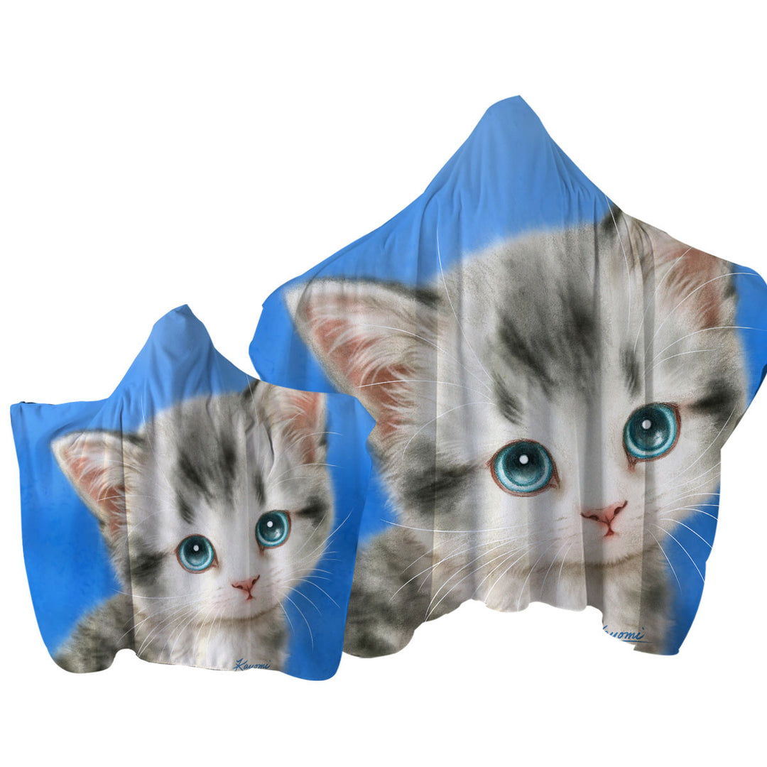 Innocent Baby Blue Eyes Grey Kitty Cat Towel Hoodie