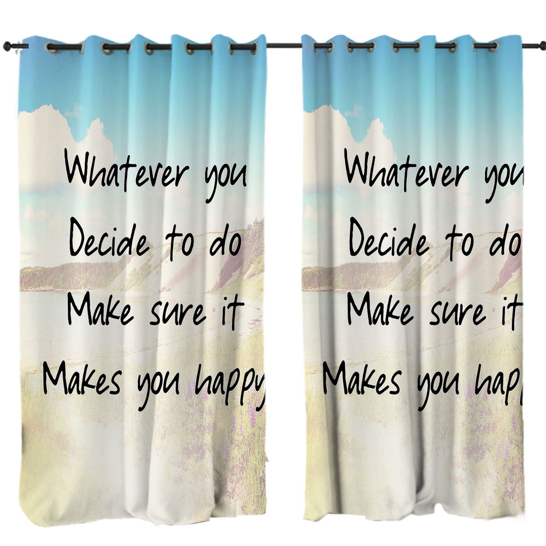 Inspiring Quote over Lake Curtains