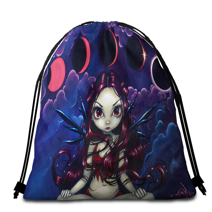 Invoking the Eclipse Moon Fairy Packable Beach Towel