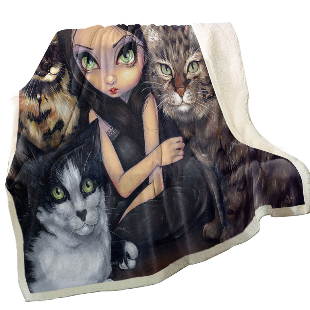 It is All About the Cats and Beautiful Girl Throw Blanket