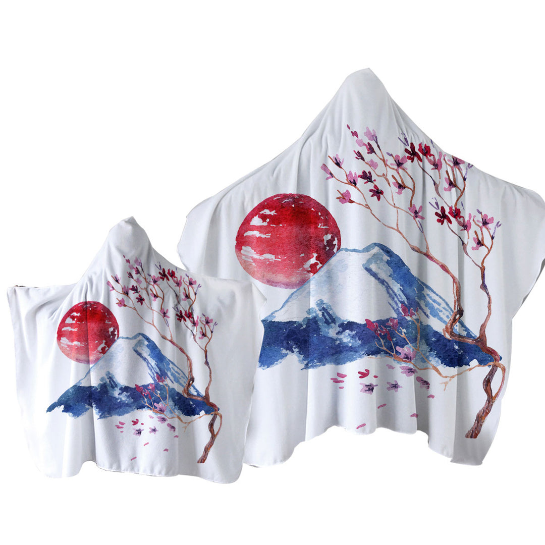 Japanese Art Mountain and Cherry Blossom Hooded Beach Towel