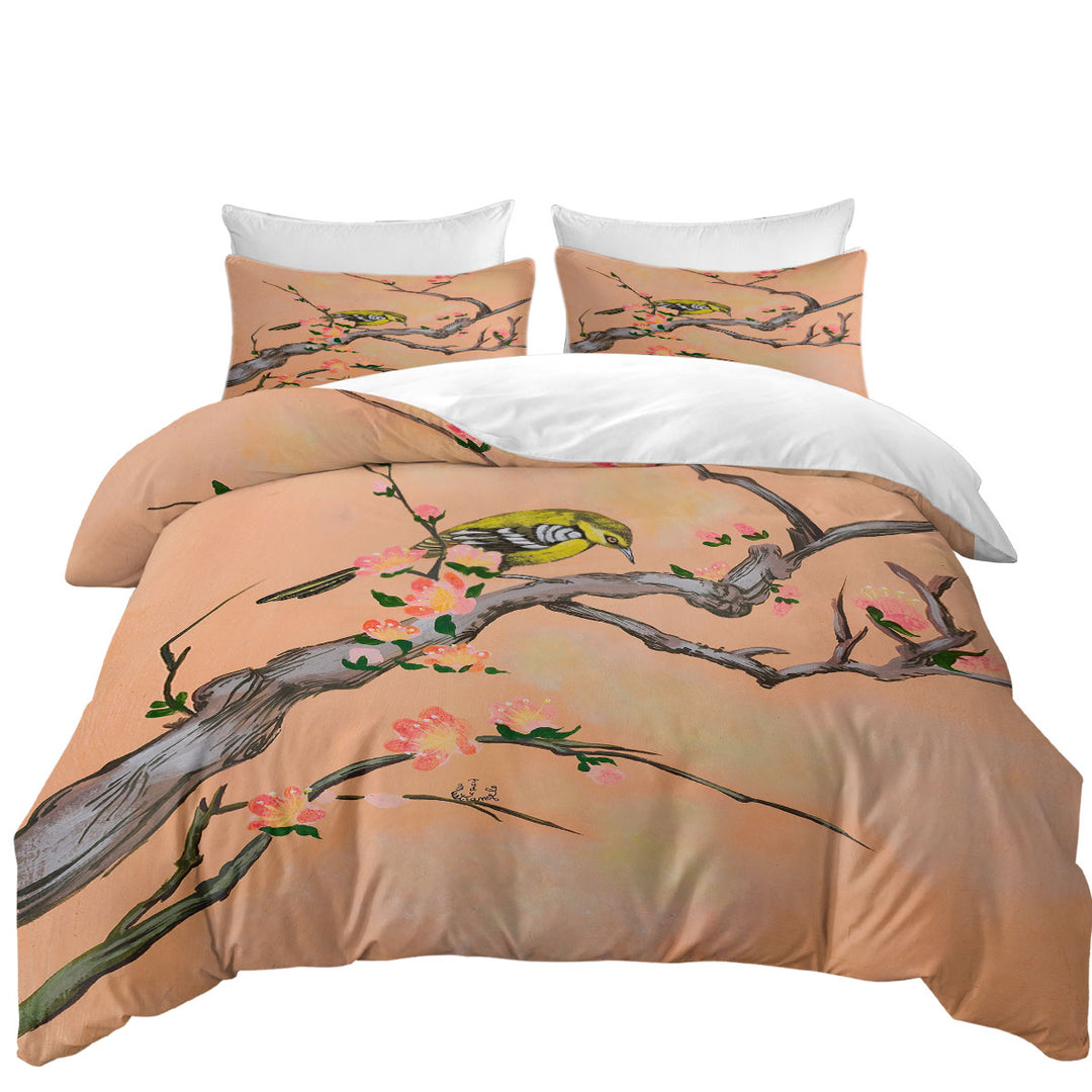 Japanese Art Painting Bird in Cherry Tree Daybed Covers Sets