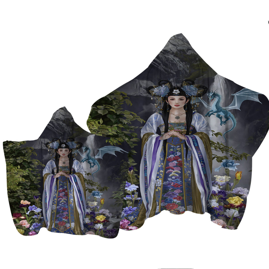 Japanese Flower Garden and Dragon Princess Towel Hoodie