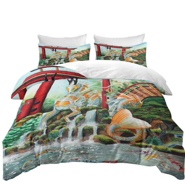 Japanese Garden Koi Fish and Dragon Bed Covers