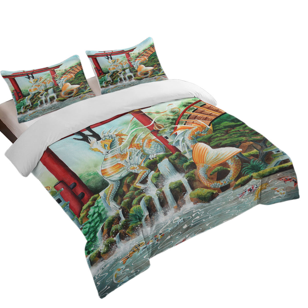 Japanese Garden Koi Fish and Dragon Duvet Covers