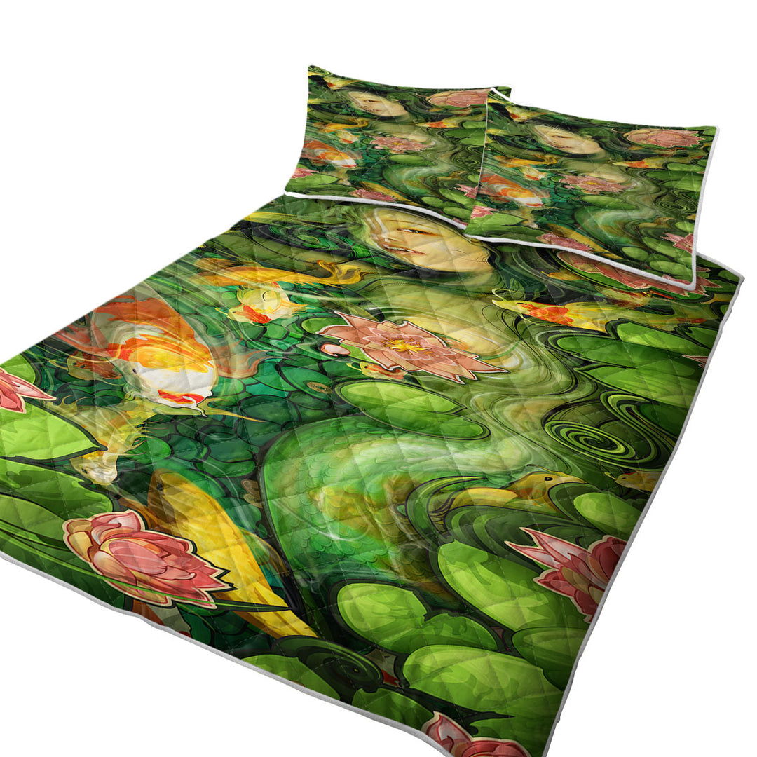 Japanese Koi Water Lilies and Beautiful Girl Quilts