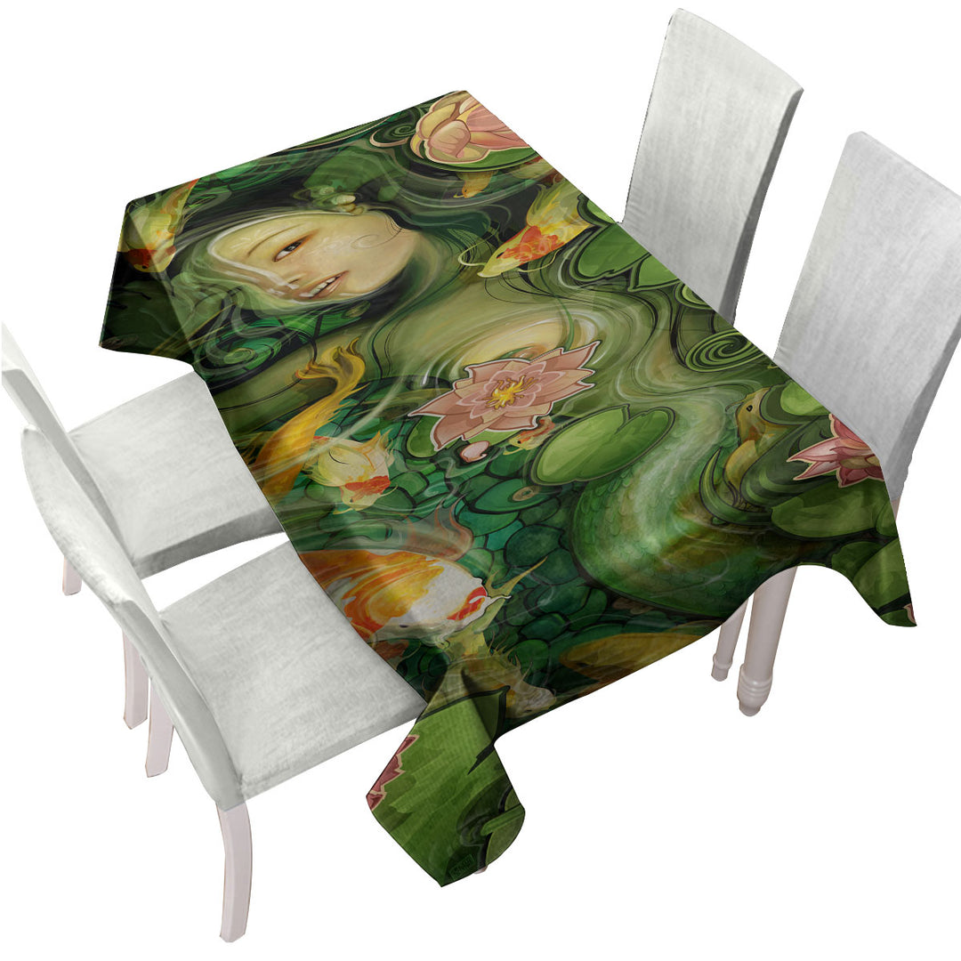 Japanese Koi Water Lilies and Beautiful Girl Tablecloths