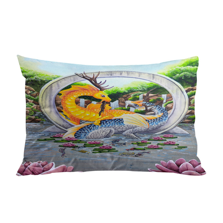 Japanese Water Lilies Garden Unity Koi Dragons Pillowcase