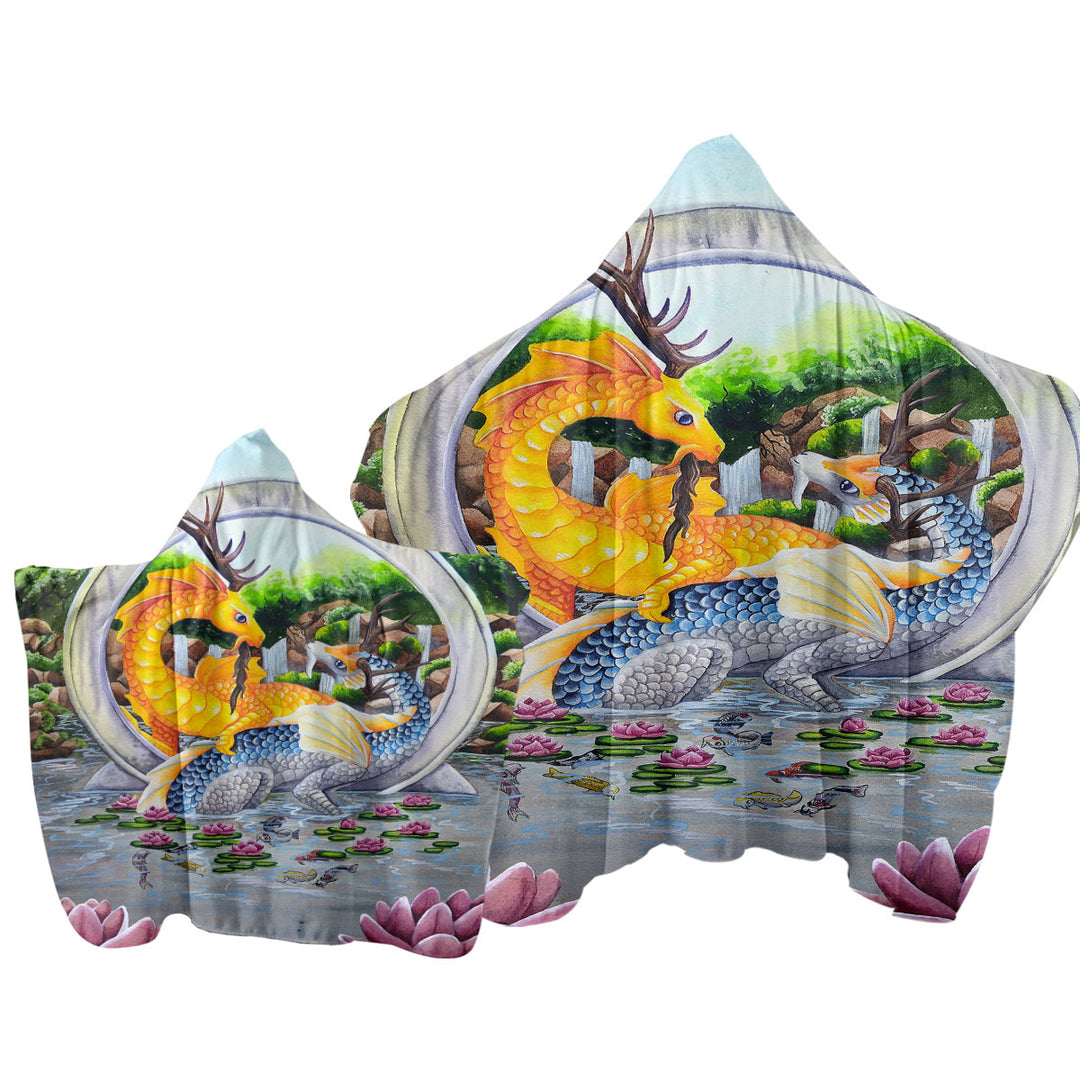 Japanese Water Lilies Garden Unity Koi Dragons Towel Hoodie