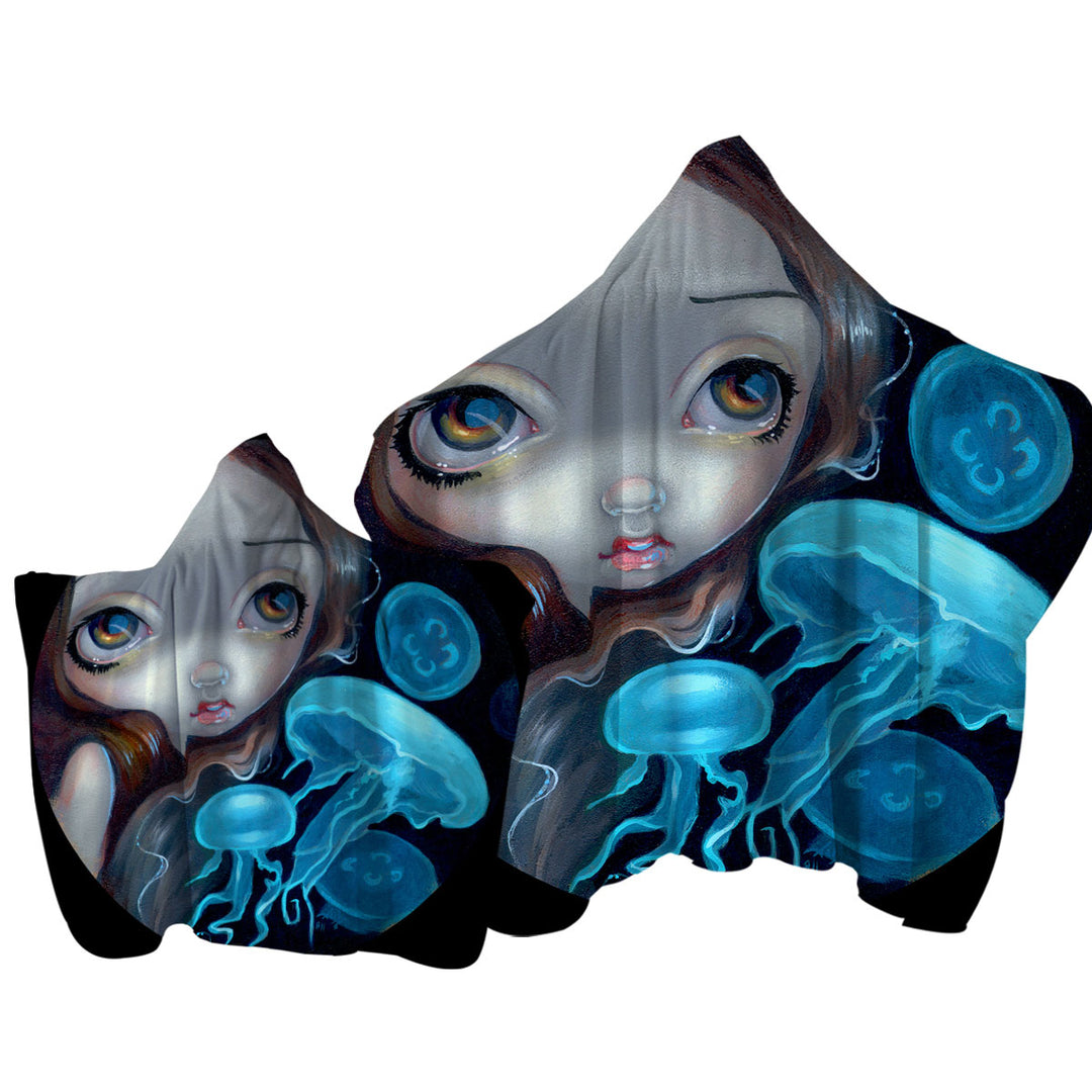 Jellyfish Portal Underwater Fantasy Mermaid Hooded Beach Towel