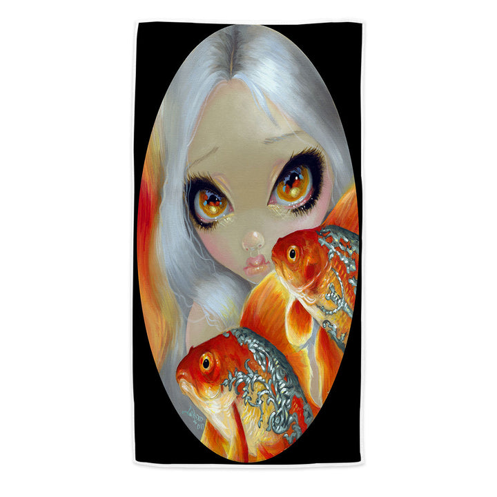 Jeweled Fish Silver and Gold Mermaid Art Microfibre Beach Towels