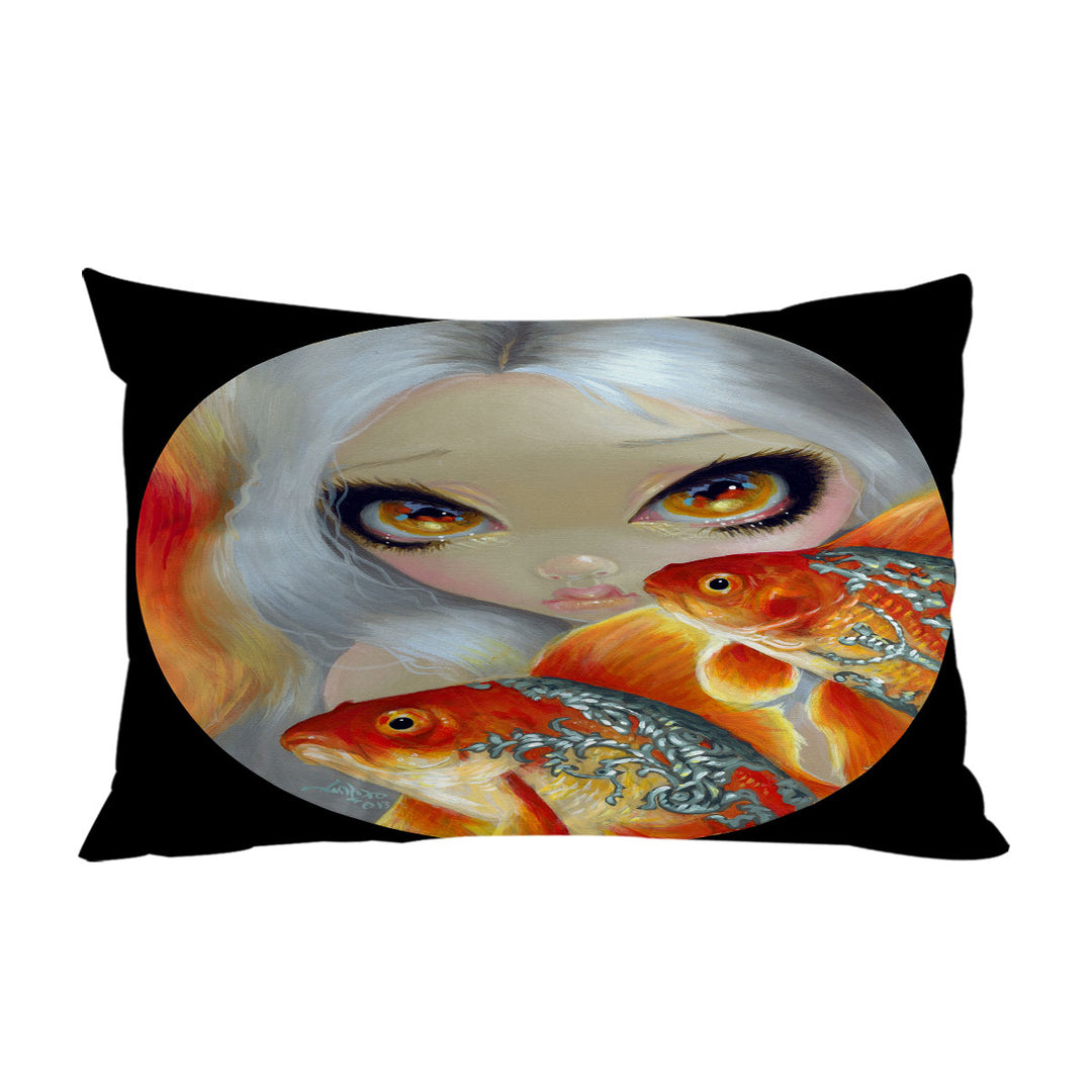 Jeweled Fish Silver and Gold Mermaid Art Pillow Cases