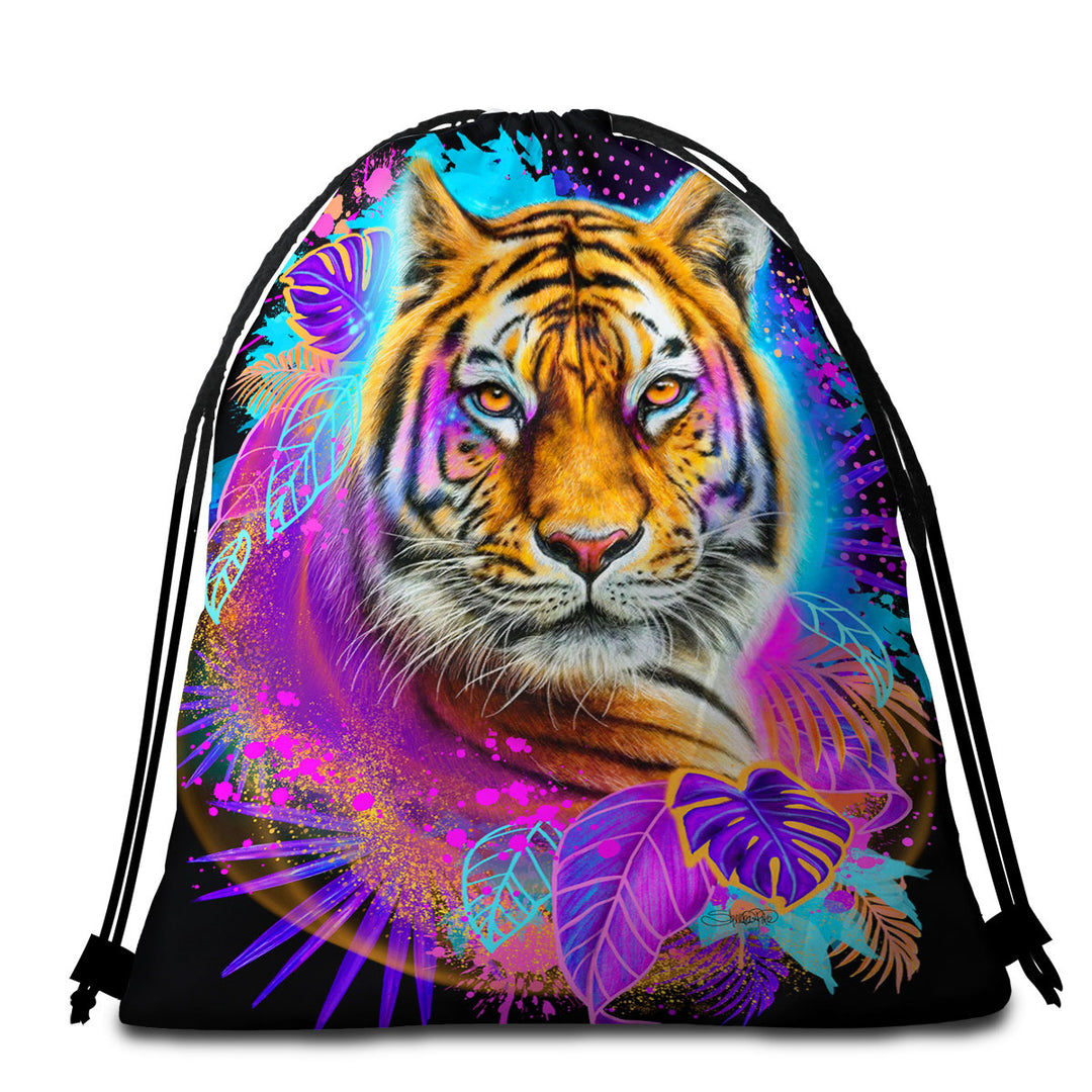 Jungle Animals Art Tiger Beach Towels and Bags Set