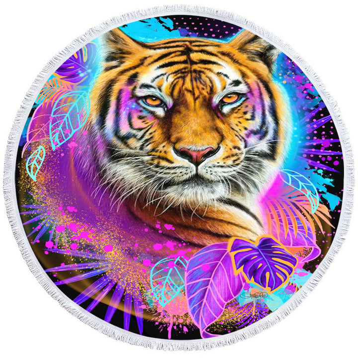 Jungle Animals Art Tiger Round Beach Towel