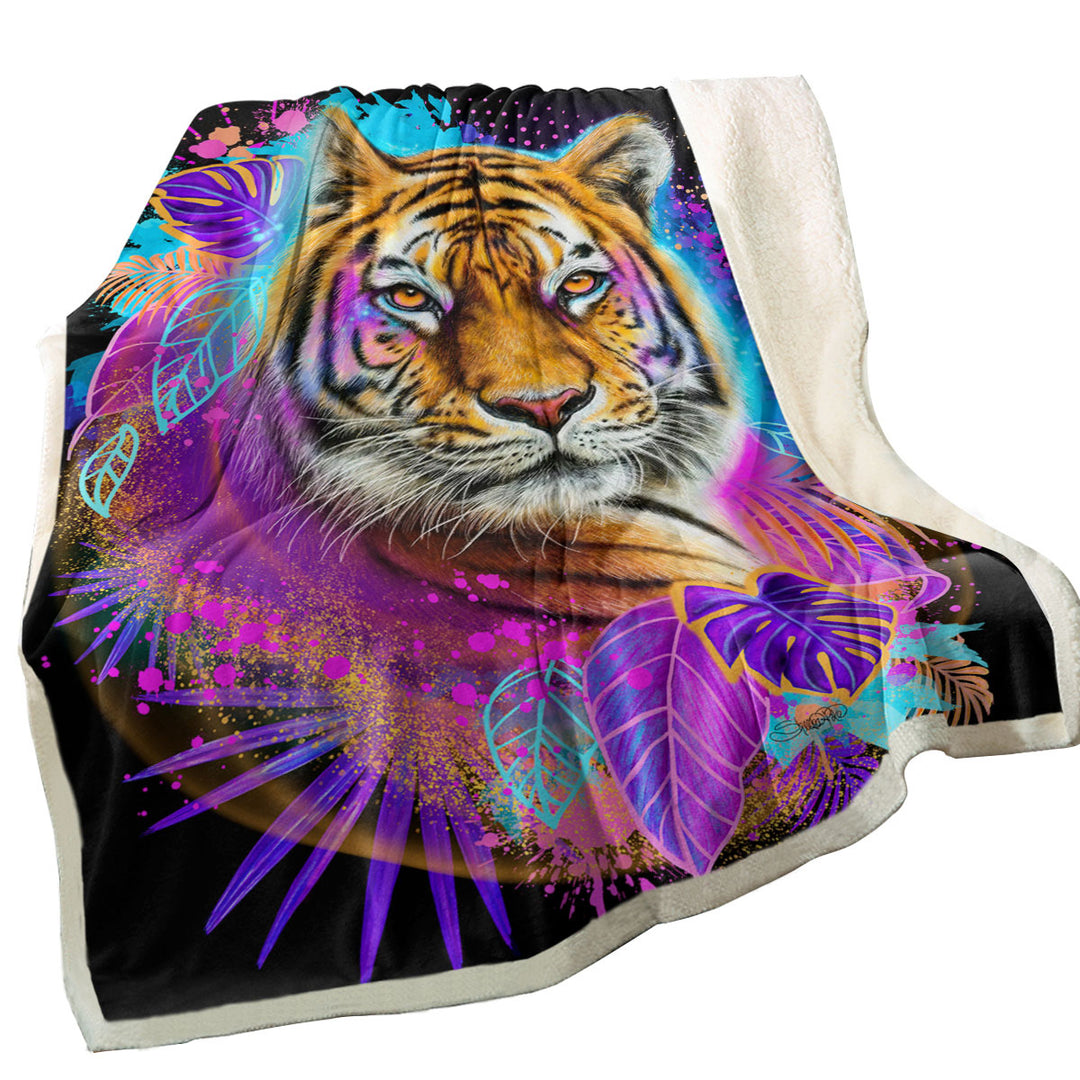 Jungle Animals Art Tiger Sherpa Blanket