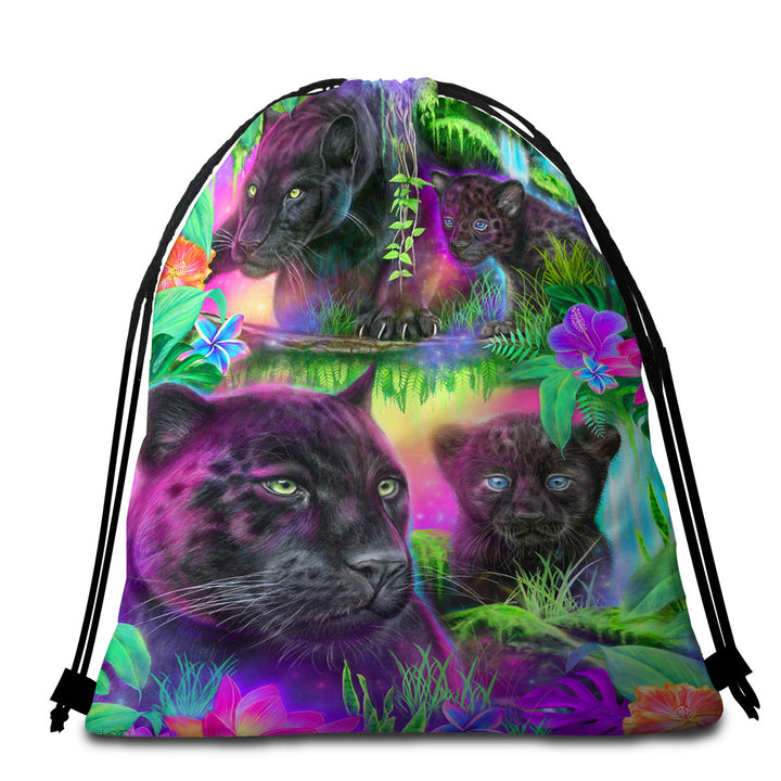 Jungle Themed Beach Bags and Towels Animal Painting Daydream Panthers