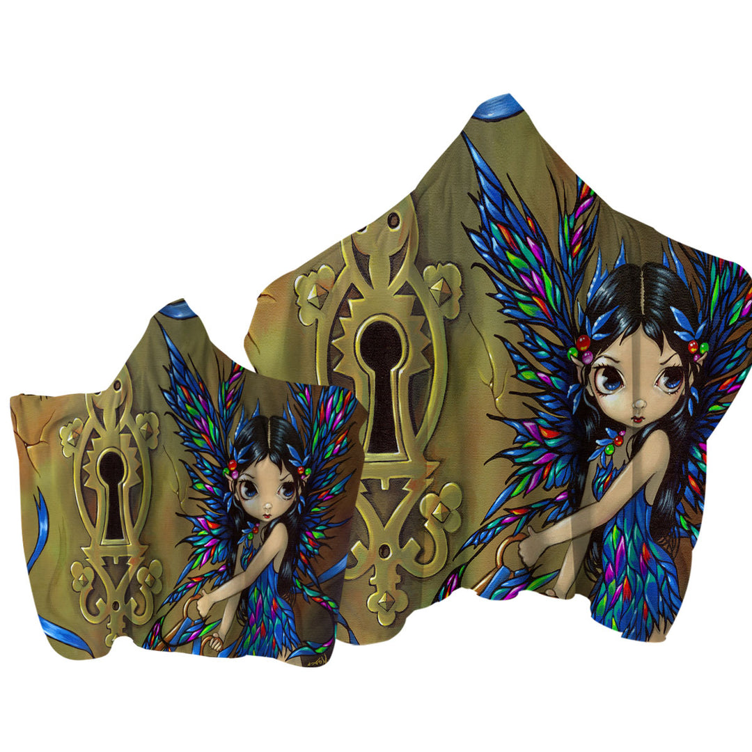 Keyhole Colorful Wings Fairy Secrets Hooded Beach Towel