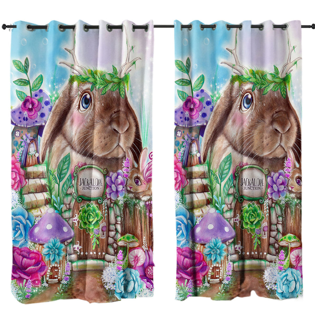 Kids Art Adorable Jackalope Rabbit Curtains for Living Room