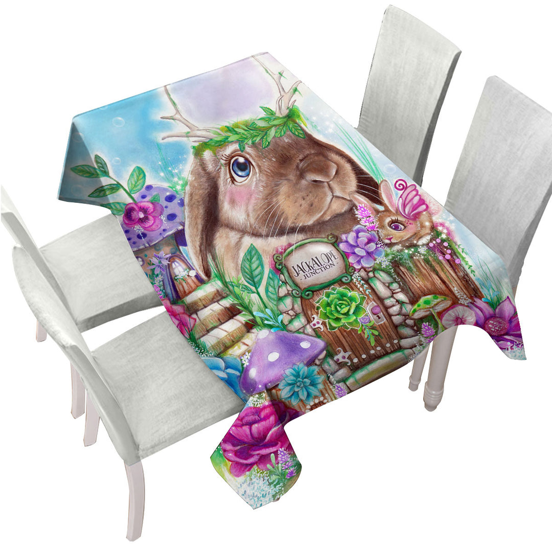 Kids Art Adorable Jackalope Rabbit Tablecloth