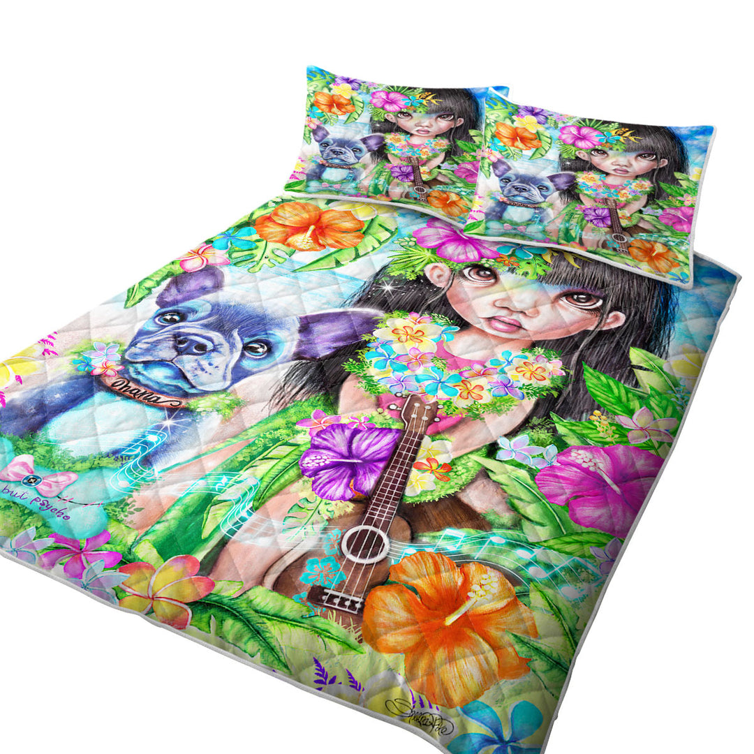 Kids Art Hawaiian Girl and her Dog California King Quilt Sets