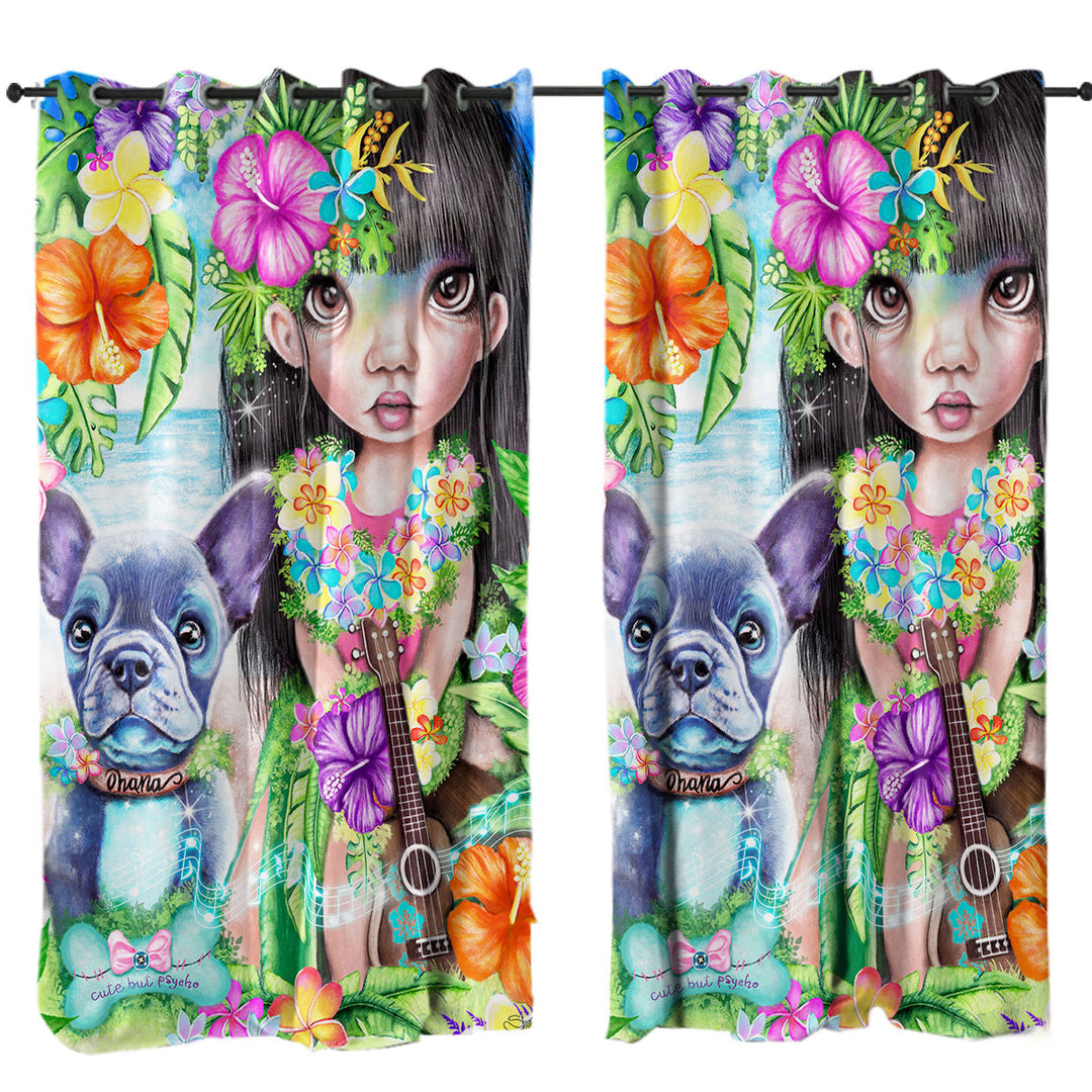 Kids Art Hawaiian Girl and her Dog Curtains