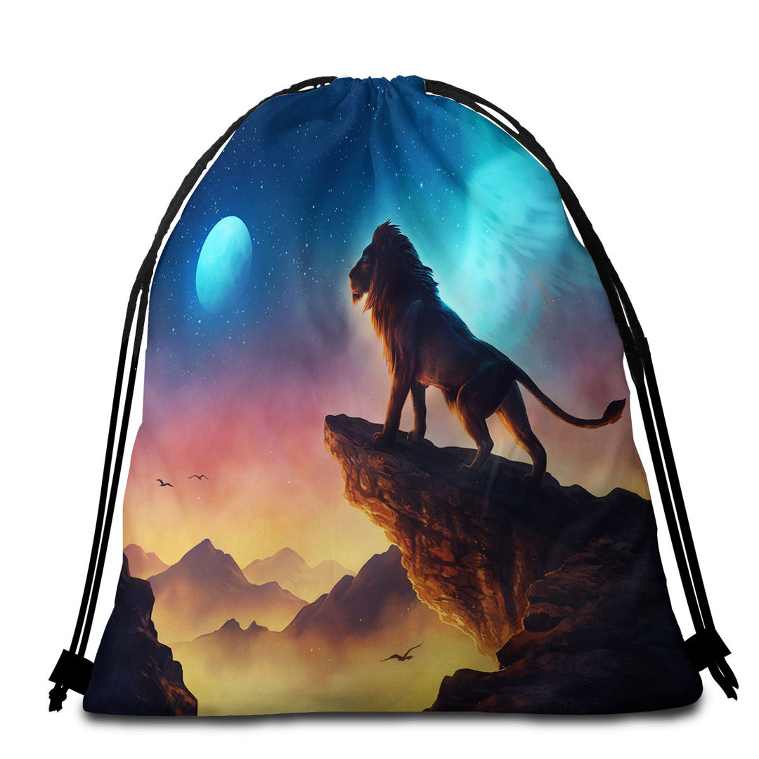 Kids Beach Bags and Towels Free Like a Bird Night Sky Angel Lion