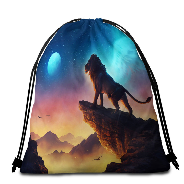 Kids Beach Bags and Towels Free Like a Bird Night Sky Angel Lion