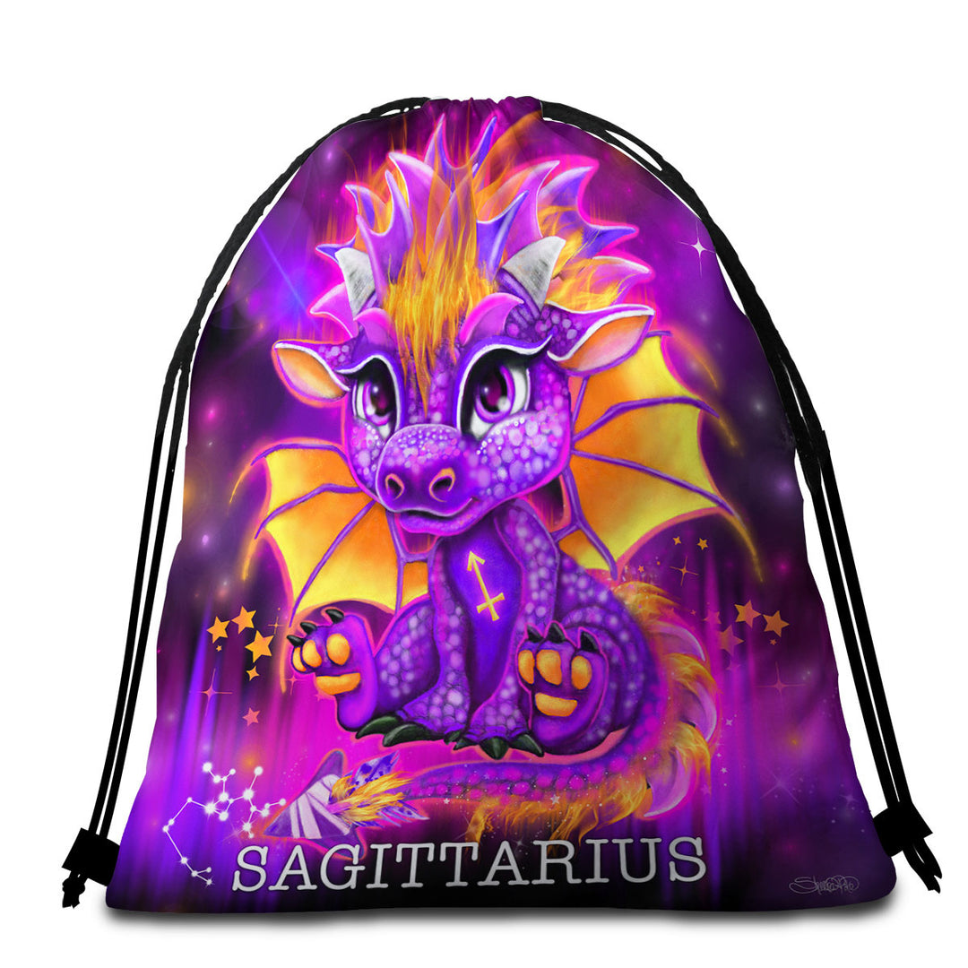 Kids Beach Towel Bags Gift Ideas Purple Sagittarius Lil Dragon